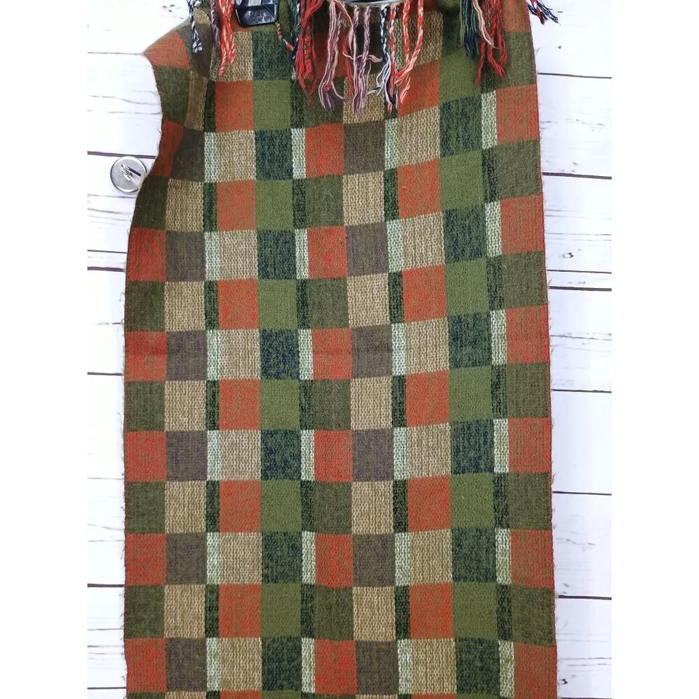 Handwoven Checkered Scarf Fall‎ Autumn Colors Fringed Ends